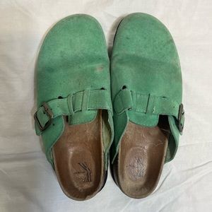 Green Suede Clogs- Size 8 Wide